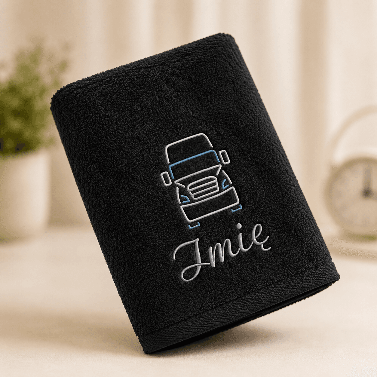 Ręcznik frotte 50x100 cm z haftem logo auta dla kierowcy – prezent motoryzacyjny